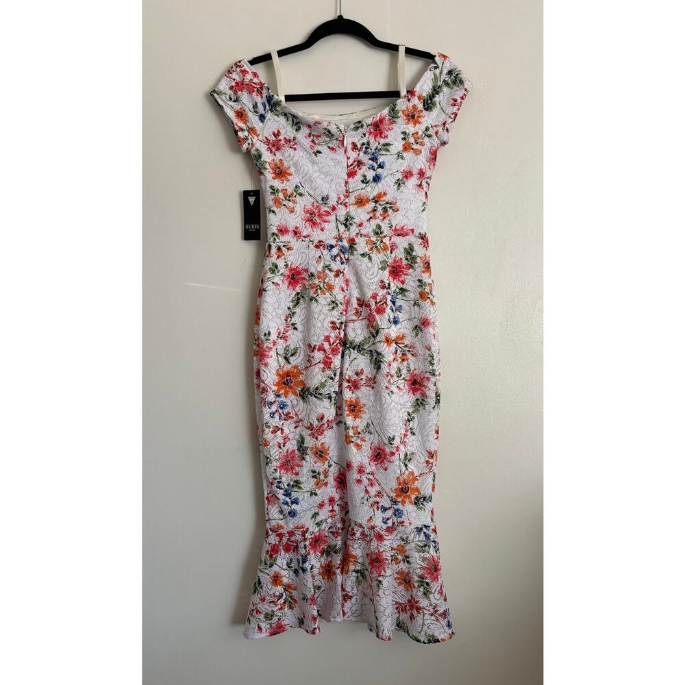 Guess White Pink Floral Lace Bodycon Trumpet Knee-Length Dress 0 - Picture 6 of 8